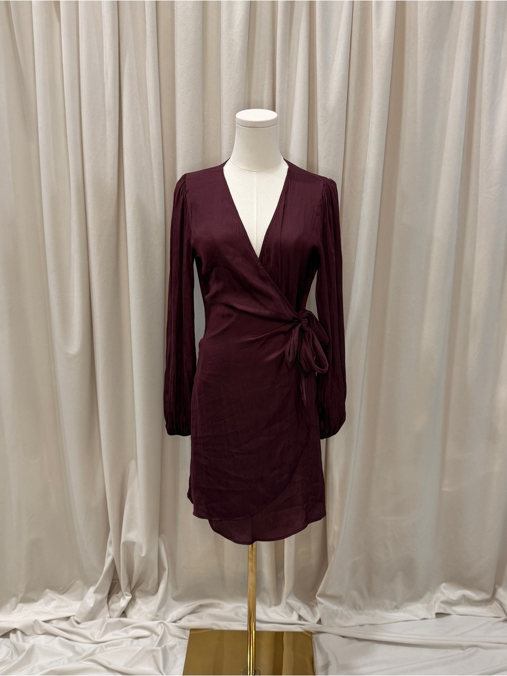 Socialite Burgundy Satin Wrap Mini Dress | XS